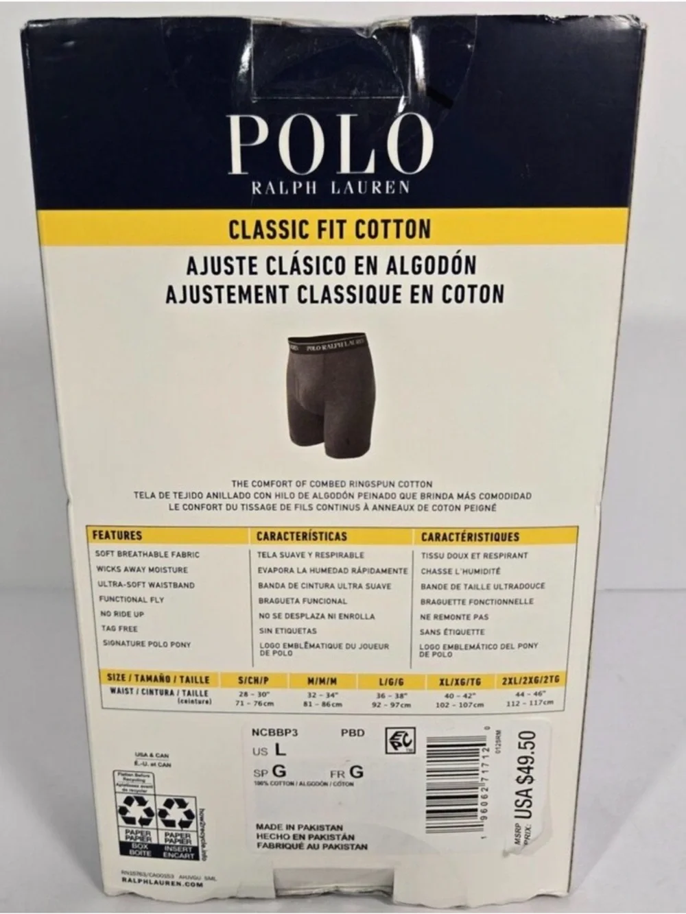 Polo Ralph Lauren Mens Large Classic Fit 3 Pack Boxer Briefs. 3 Colors